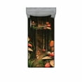 thumbnail image 2 of Ambesonne Nature Fitted Sheet & Pillow Sham Set, Mushrooms Dark Forest, Full, Green Brown and Red, 2 of 3