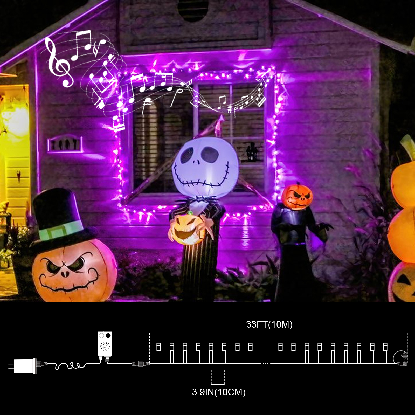 LAMPHOME 33ft Music Christmas Mini Lights,100 LED Fairy Starry String Light Plug in for Indoor Outdoor Xmas Tree Wedding Party Decoration (Purple)