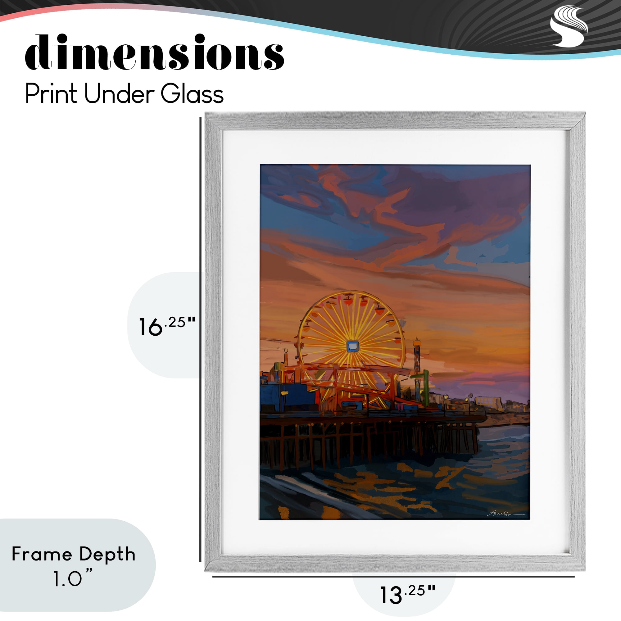 Stupell Industries Santa Monica Pier Sunset Gray Framed Print Under Glass, design by Amelia Noyes