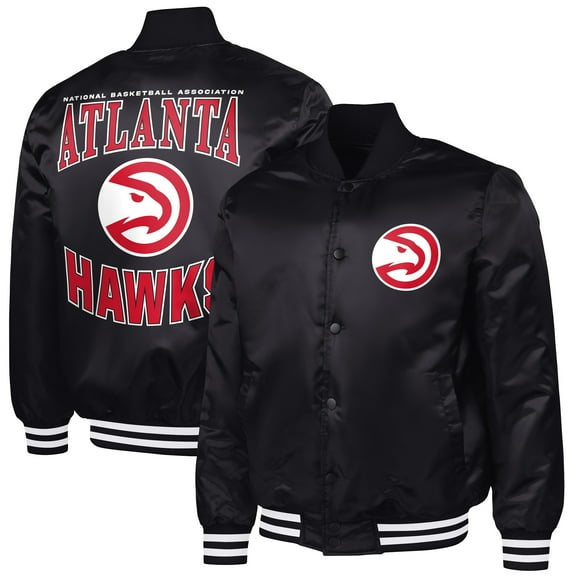 Men's G-III Sports by Carl Banks Black Atlanta Hawks Adaptive Bold Logo Satin Varsity Jacket
