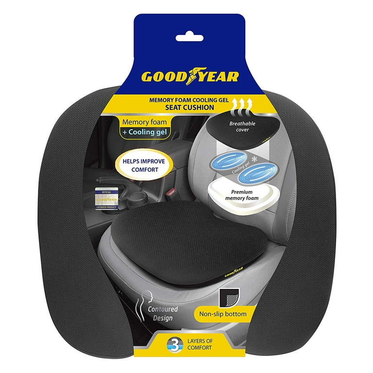 Goodyear GY1238 Seat Cushion with Gel for Car or Office Chair, High Grade  Memory Foam, Non-Slip Bottom