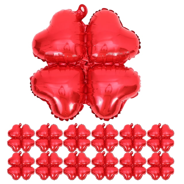 GOOHOCHY 50 globos de aluminio con forma de corazón de trébol de cuatro hojas para decoración de fiestas, bodas, cumpleaños y festivales (rojos).