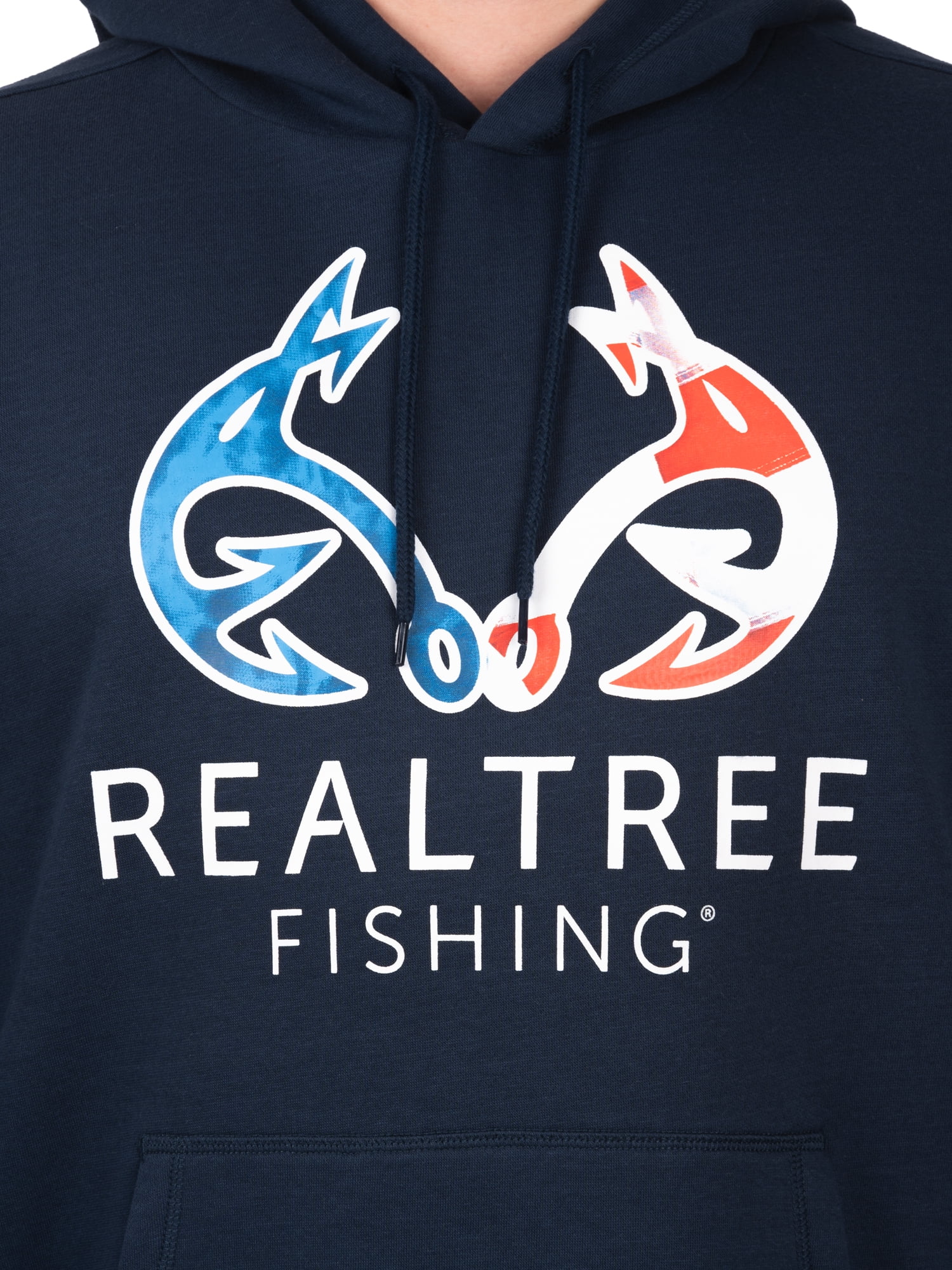 Realtree Antler Logo Flag Fish Navy Men Graphic Hoodie, 2XL