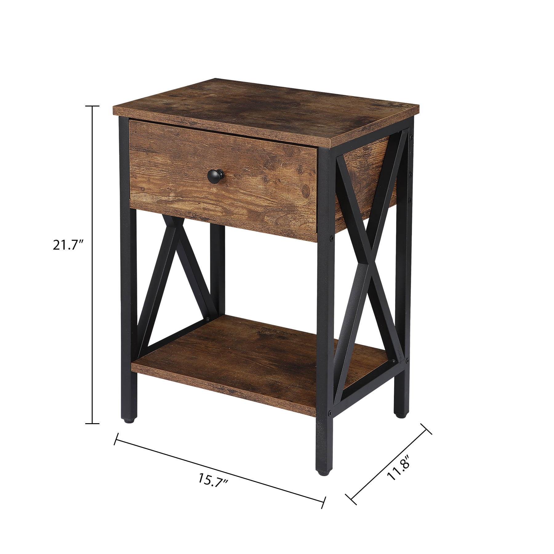 ZENY 2PCS x-Design End Table Metal Frame Storage Organizer Display, Brown