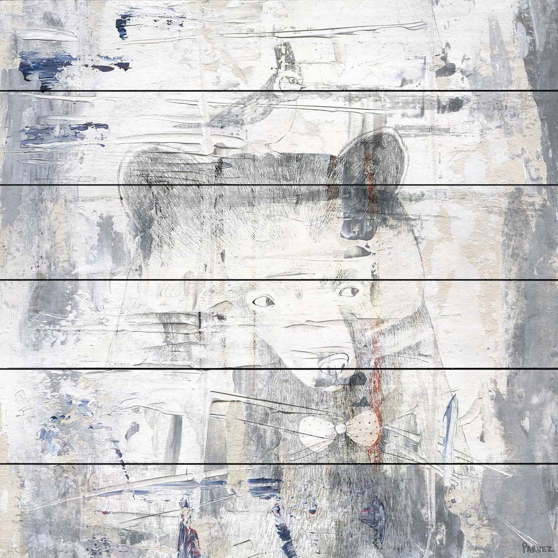 Dizzy Bear Painting Print on White Wood