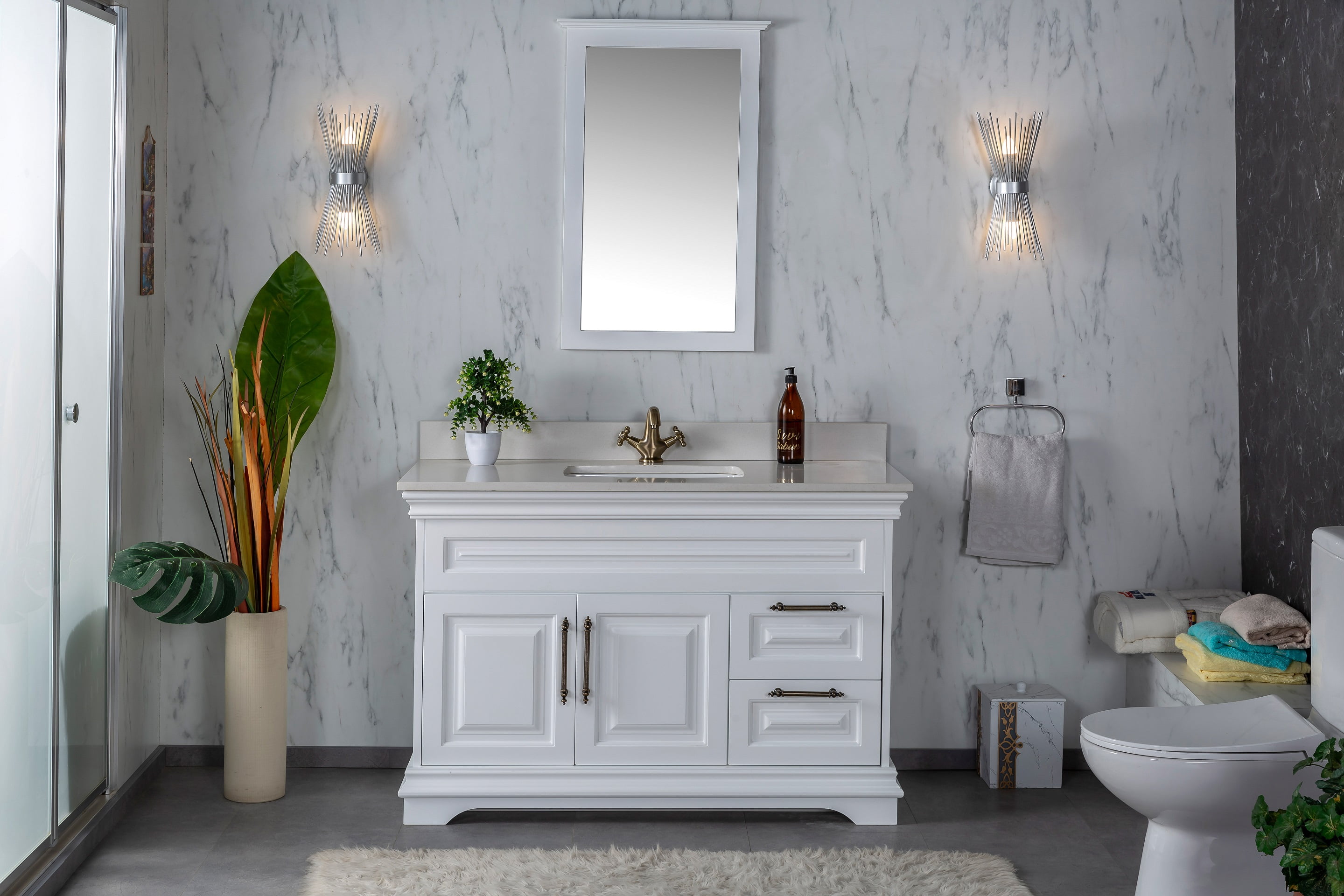 Romana Collection 48'' White Bathroom Vanity with Quartz Countertop and