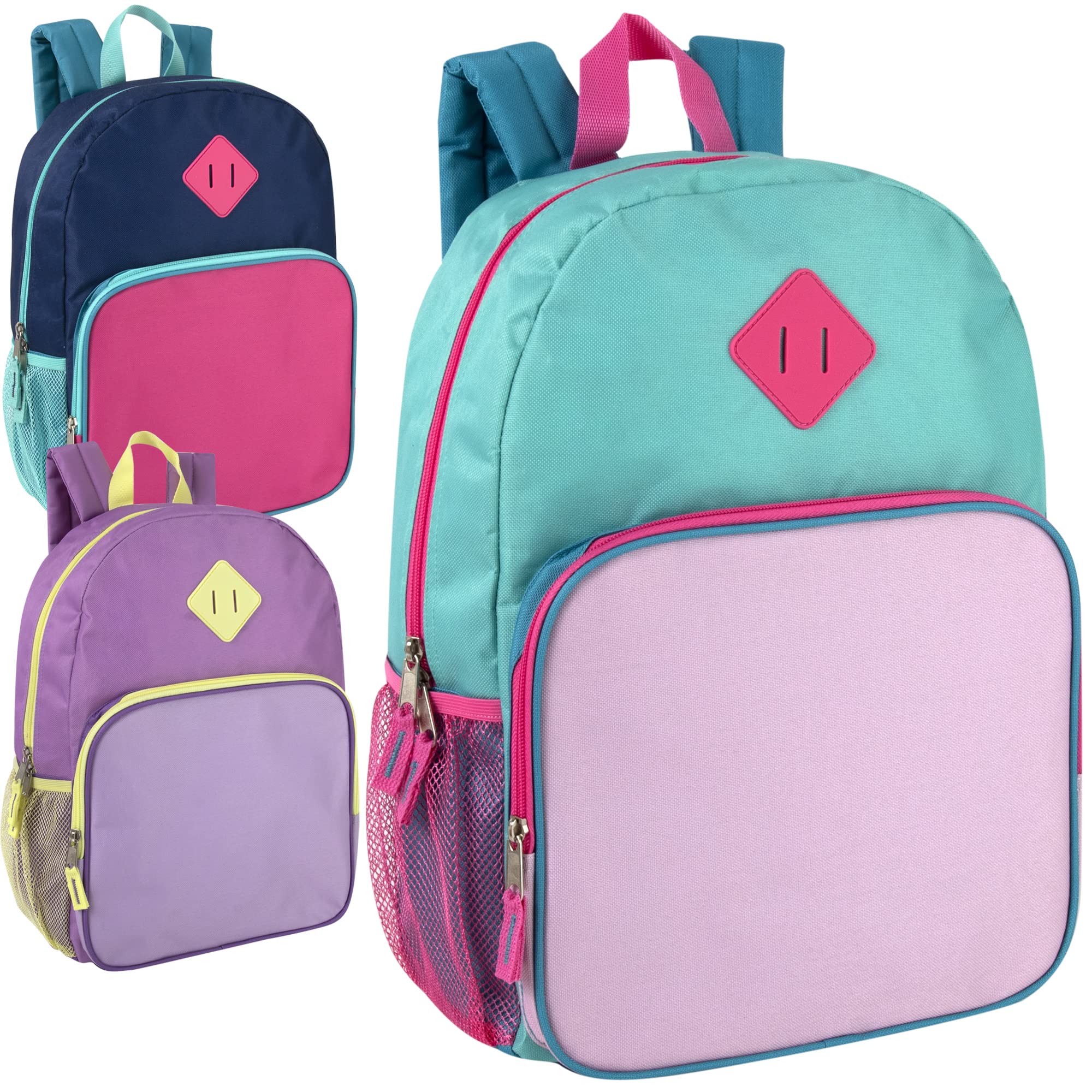 Trail maker Wholesale Two Tone Backpacks in Bulk 24 Pack for School Kids, Homeless Adults