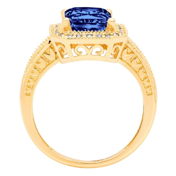 2.78 ct Emerald Cut Simulated Tanzanite Halo Engagement Ring for Women in 18K Yellow Gold