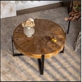 thumbnail image 2 of 33.46"Retro drawing technology Splicing Round Coffee Table,Fir Wood Table Top with Black Cross Legs Base, 2 of 9