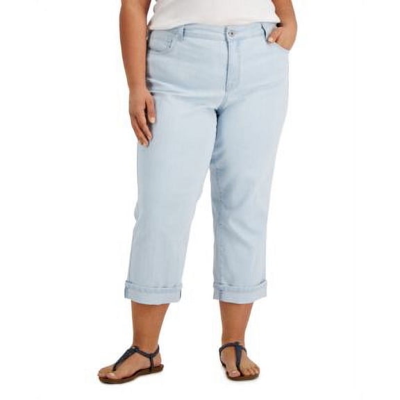 MSRP $50 Style & Co Women Mid-Rise Curvy Cuffed Capri Jeans Blue Size 24W