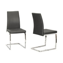 Sela Dark Gray Faux Leather Padded Dining Chairs Chrome Cantilever Base Set of 2