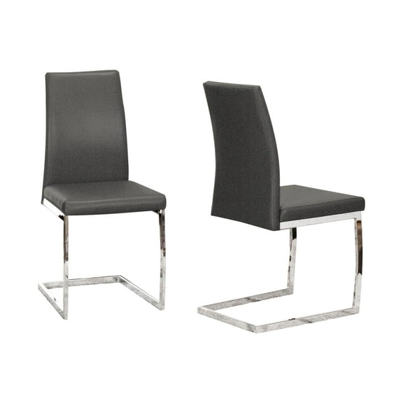 Sela Dark Gray Faux Leather Padded Dining Chairs Chrome Cantilever Base Set of 2
