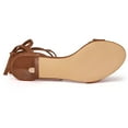 thumbnail image 5 of BLISSFUL STEP Women's Shoes Faux Suede Lace Up Open Toe Kitten Heel Cushioned Footbed Sandals  Dark Brown 10, 5 of 7