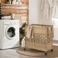 thumbnail image 2 of Costway 110L Laundry Hamper with Wheels Clothes Basket Lid & Handle & 2 Liner Bags Natural, 2 of 10