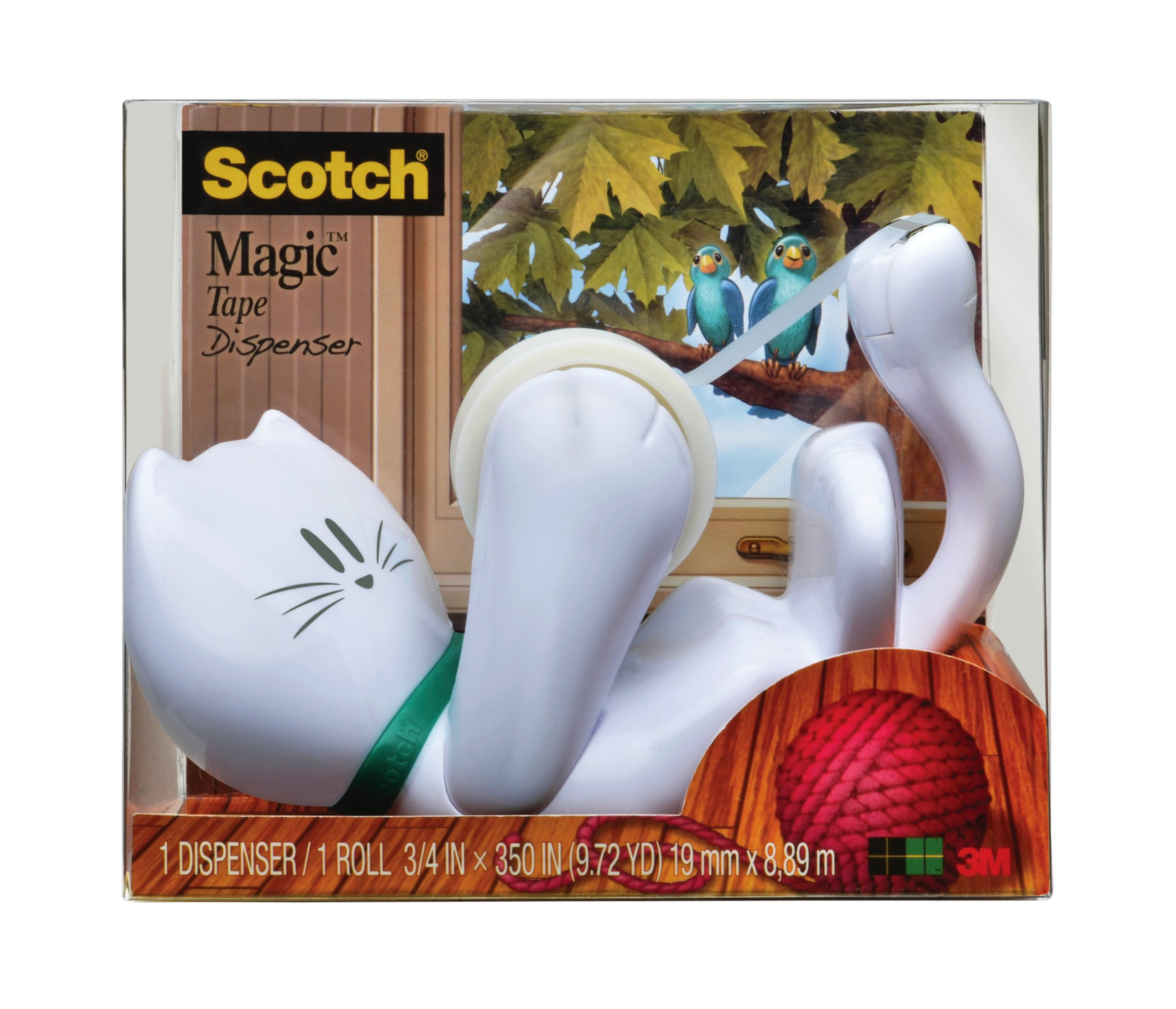 Scotch Magic Tape Cat Dispenser, 3/4in x 350in, 1 Dispenser, White