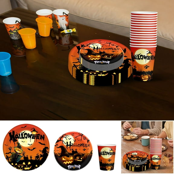 Halloween Party Supplies, Disposable Goods with Paper Plates, Cups, Best Indoor Outdoor Supplies by Decoration Creation for Halloweeny Table Centerpieces Decorations