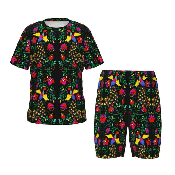 Balery Mexican Flower 2 Conjunto de Pijama Infantil de Manga Corta con Estampado – Ropa de Dormir de Algodón Suave-Small