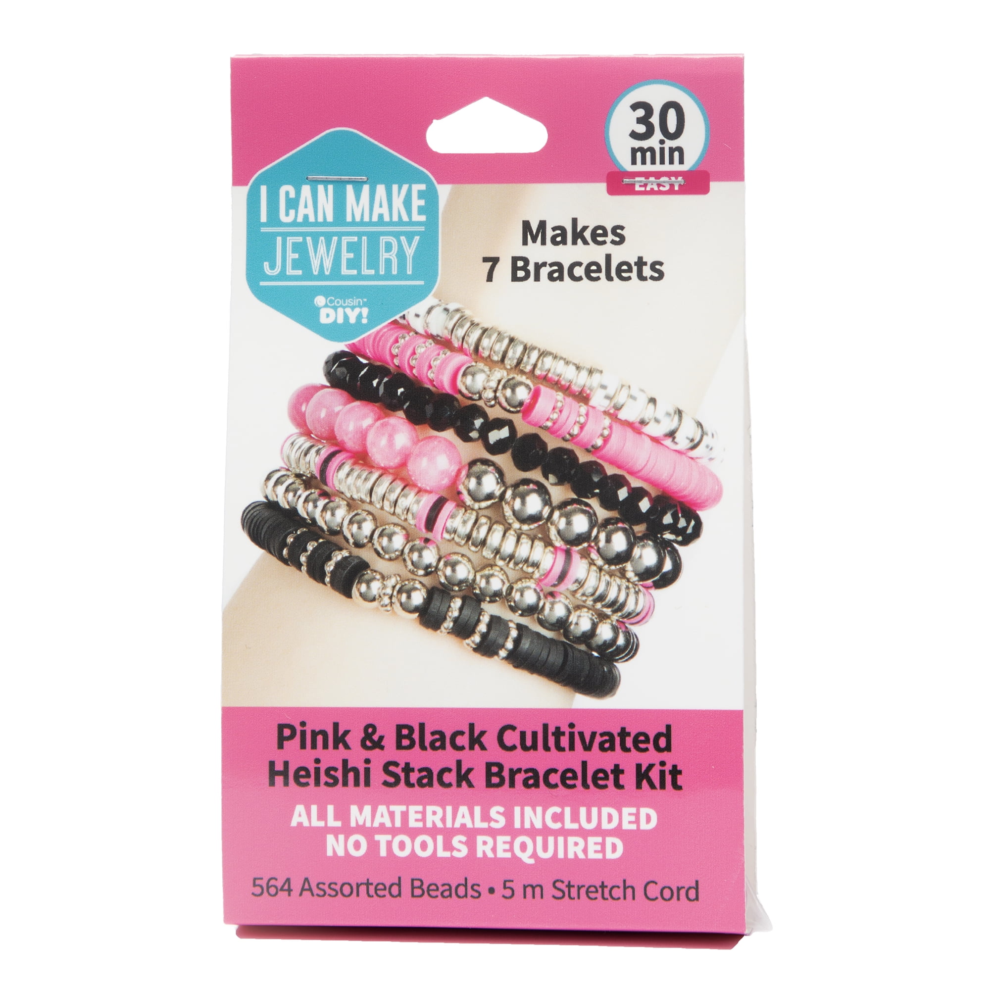 Cousin DIY Pink and Black Heishi Stack DIY Bracelet Kit, 564 Beads, Clay/Metal, Adult, 69995660