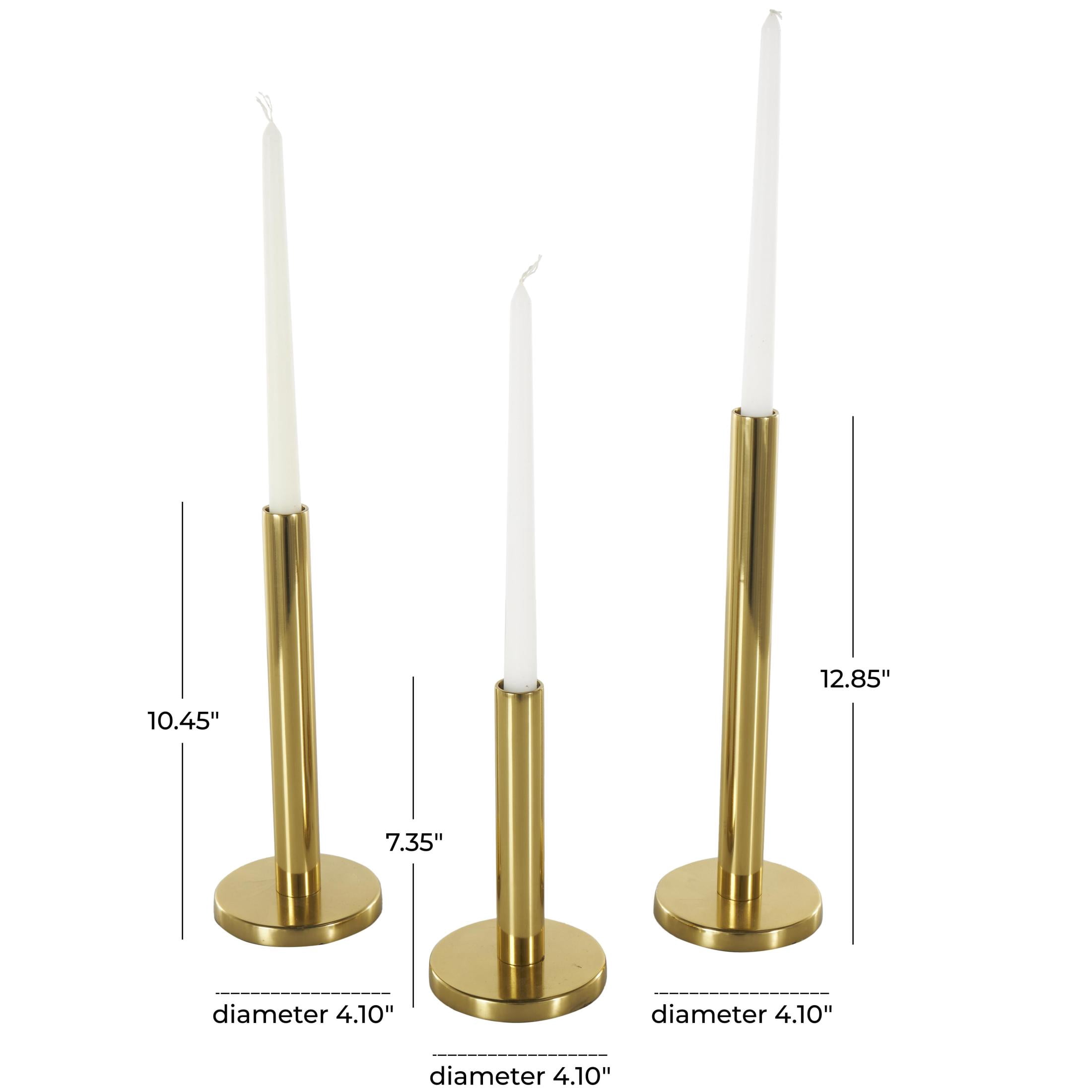 DecMode 3 Candle Gold Stainless Steel Metal Slim Candle Holder with Round Base, Set of 3