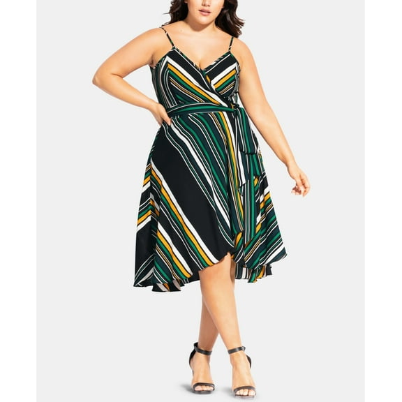 City Chic Plus Size Varsity-Stripe Wrap Dress