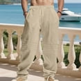 thumbnail image 2 of Mens Cotton Linen Pants Loose Casua Elastic Waist Drawstring Lightweight Trousers Wide Leg Comfortable Thin Pant Khaki XL, 2 of 9