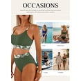 thumbnail image 4 of Eytino Women's High Waisted Bikini Set - Textured Two Piece Swimsuit with Scoop Neck and Floral Print Dark Green M, 4 of 7