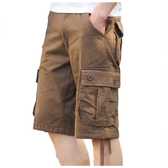 Shorts Cargo Ripstop pour Hommes Coupe Classique Shorts de Randonnée Longs en Sergé de Coton Jambe Droite pour Travail Extérieur avec Poches