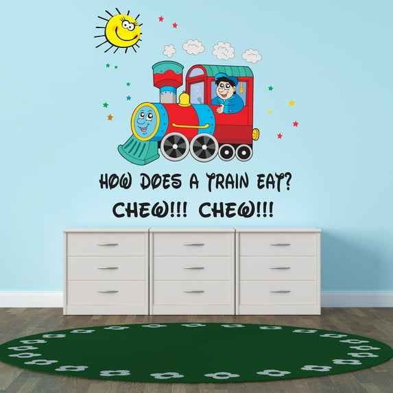 Cartoon Wall Decals for Boy's Bedroom - A Happy train that Loves to make Smoke Wall Sticker Decal With Easy Installation Instructions Kid's Bedroom Decal Wall Sticker - Size: 20 In x 20 In