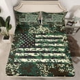 thumbnail image 2 of Feelyou Green Square Camo Twin Sheet Sets, Vintage US Flag Teen Bedding, 3pcs, 2 of 7