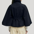 thumbnail image 2 of Women Batwing Sleeve Ponchos Pea Coat Wool Stand Collar Belt Capes Jacket Winter Cropped Overcoat Navy S, 2 of 5