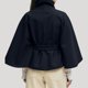 thumbnail image 4 of Ponchos con Mangas de Murciélago para Mujer, Abrigo de Lana con Cuello Alto y Cinturón, Chaqueta Corta de Invierno Marina L, 4 of 7