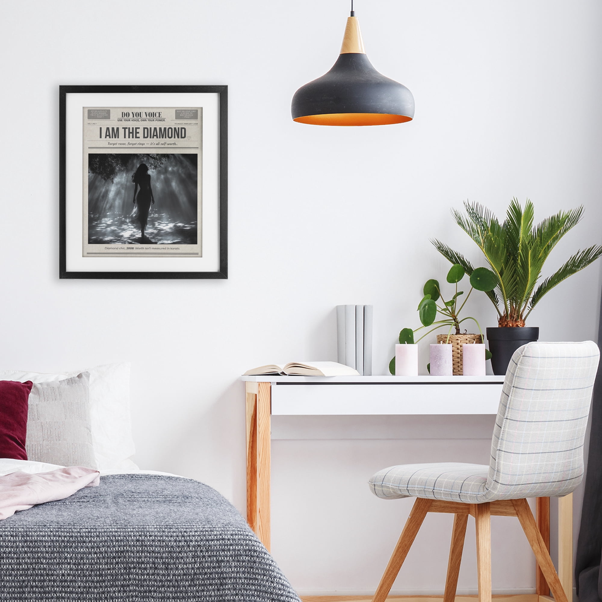Stupell Industries Diamond Chic Newspaper Black Framed Print Under Glass, design by A Barefoot Stylist