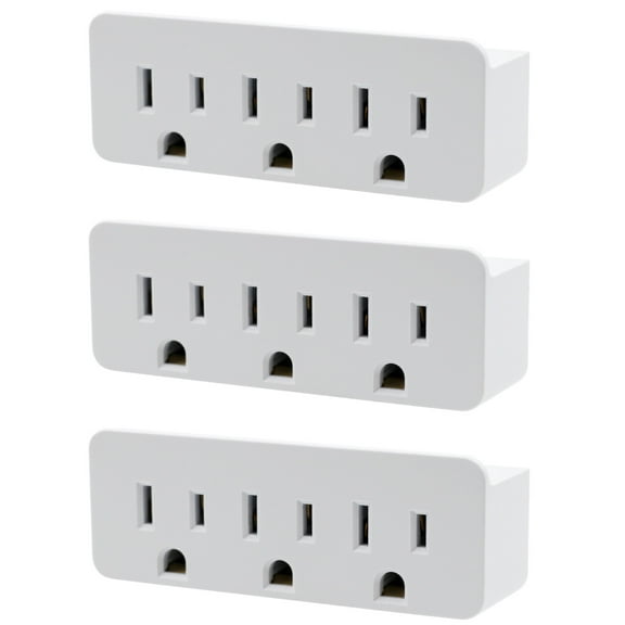 3 Outlet Grounded Wall Adapter - Splitter Extends 1 Outlet to 3 with Phone Securing Lip, Perfect for Travel | 3 Pack