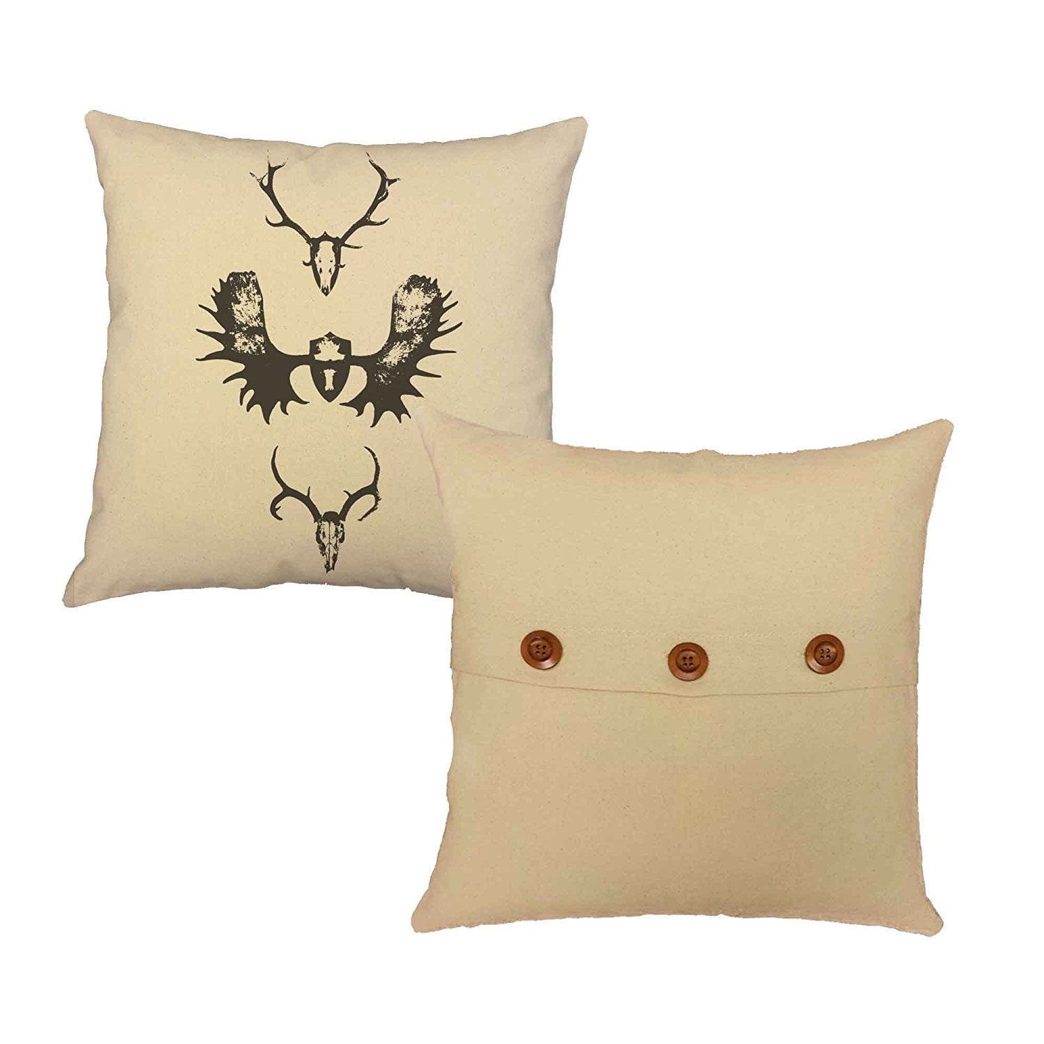 Set Of 2 Wildlife Antlers Throw Pillow Covers 20x20 Square Natural
