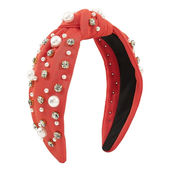 beishanbush Heardband Fashion Headbands for Women Girls Headbands Vintage Headband Wide Top Knot Pearls Hair Hoops for Casual Wedding Orange