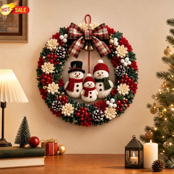 3D Fabric Punch Needle Wreath DIY Kit B, Fluffy Yarn Craft Wreath Making Set with Frame, Handmade Holiday Decoration Kit for Adults Kids, Festive Xmas Craft Gift