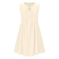 thumbnail image 5 of Chiccall Womens Summer Dresses Sleeveless Crew Neck Cute Bow Tie Mini Dress Front Pleated Beach Casual Sundresses with Pockets Beige M, 5 of 8