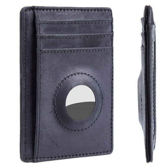 Hawanik Mens Holder for AirTag Wallet Genuine Leahter Slim Minimalist Card Holder Crazy Horse Leather