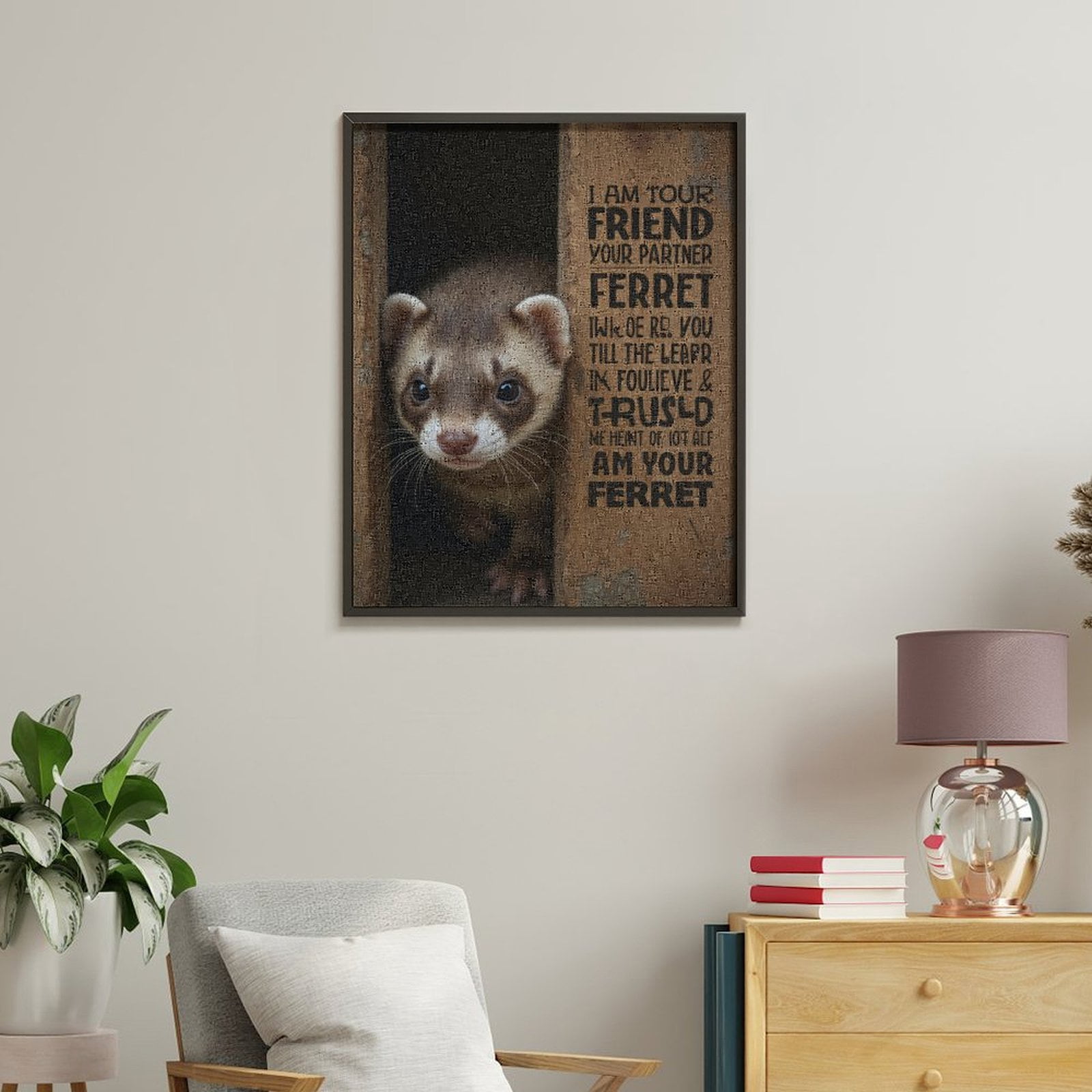 Paint by Numbers Kit for Adults, Adorable Ferret Companion Text Art Paint by Numbers, Easy Paint by Numbers Kit for Adults Beginner, DIY Adult Paint by Number Kits on Canvas, Home Decor