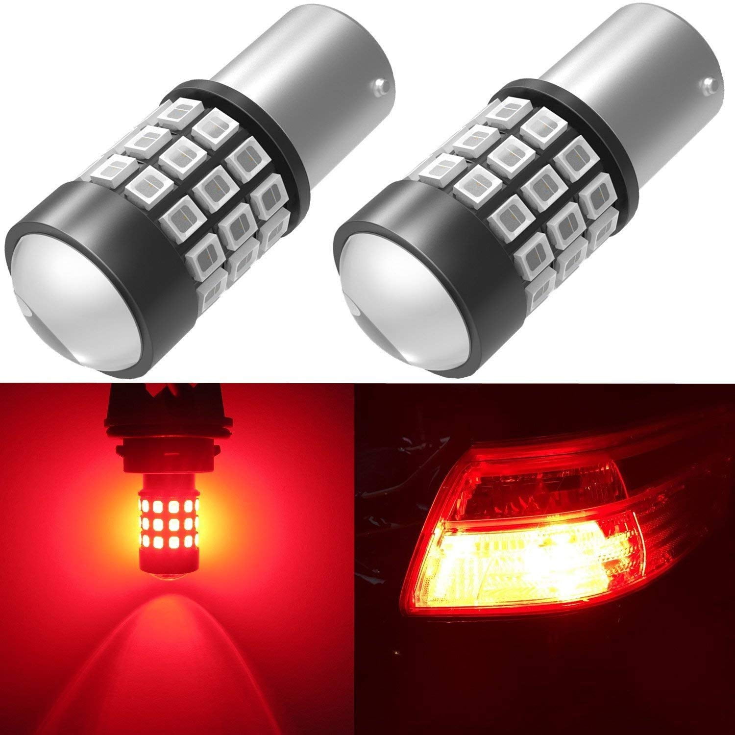 SiriusLED Compact 1157 7528 Red LED for Car Tail Brake Light Bulb Full aluminum alloy body small size Pack of 2 