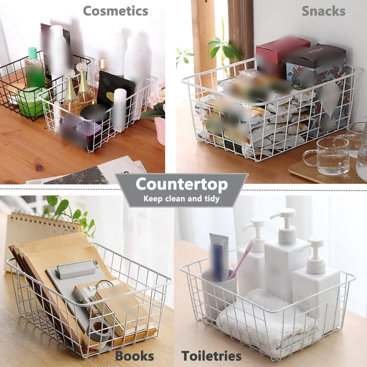 Freezer Baskets Wire Storage Baskets, Closet Baskets Bin Organizer Storage for Home, Office,Freezer, Pantry, Bathroom Organizing, White, Set of 6