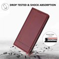 thumbnail image 7 of Leather For Apple iPhone 16 6.1-inch Case , Stitching design Flip  Wallet Leather Case With Card Holder Magnetic Closure Shockproof Kickstand Protective Phone Cases Cover,Wine red,For iPhone 16, 7 of 7
