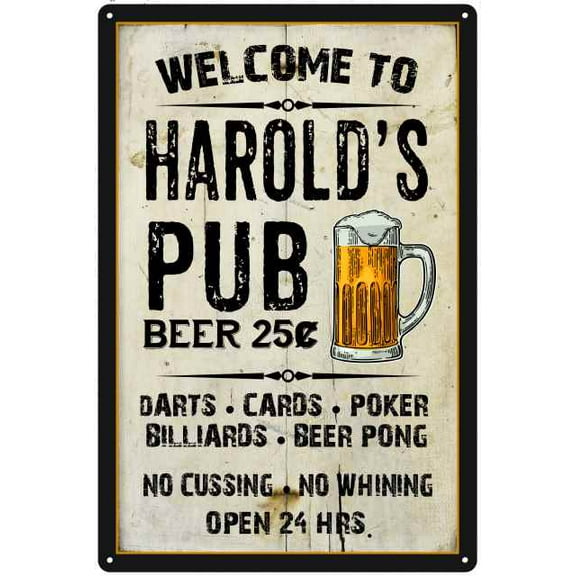 HAROLD'S Pub Sign Vintage Man Cave Bar Wall Decor Gift 8x12 Metal 208120028047