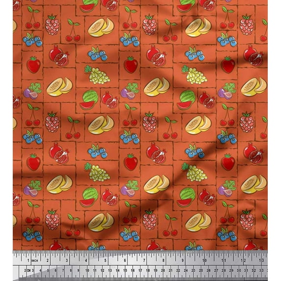 Soimoi Crepe Silk Fabric Mix Fruits Printed Craft Fabric by The Yard 42 Inch Wide