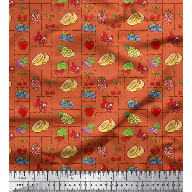 Soimoi Poly Georgette Fabric Mix Fruits Decor Fabric Printed Yard 52 Inch Wide