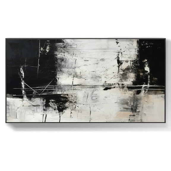 Acrylic painting abstract painting art painting black and white wall home office bedroom decor large canvas textured impasto art,(41*81cm)16*32 Inches,Unstretched,Frameless