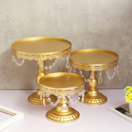Mrosaa 3Pcs/Set Crystal Metal Cake Cupcake Stand Gold Dessert Candy Display Holder for Parties Birthday Wedding Decoration
