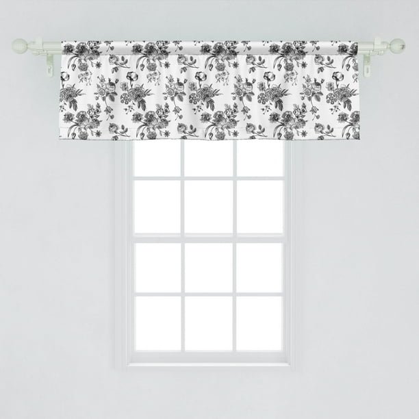 Ambesonne Black and White Window Valance, Vintage Floral Pattern Victorian Classic Royal Inspired New Modern Art, Curtain Valance for Kitchen Bedroom ...