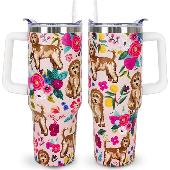 Goldendoodle Tumbler for Women - 40 oz Insulated Stainless Steel Travel Mug with Straw, Cute Dog Themed Gift Idea
