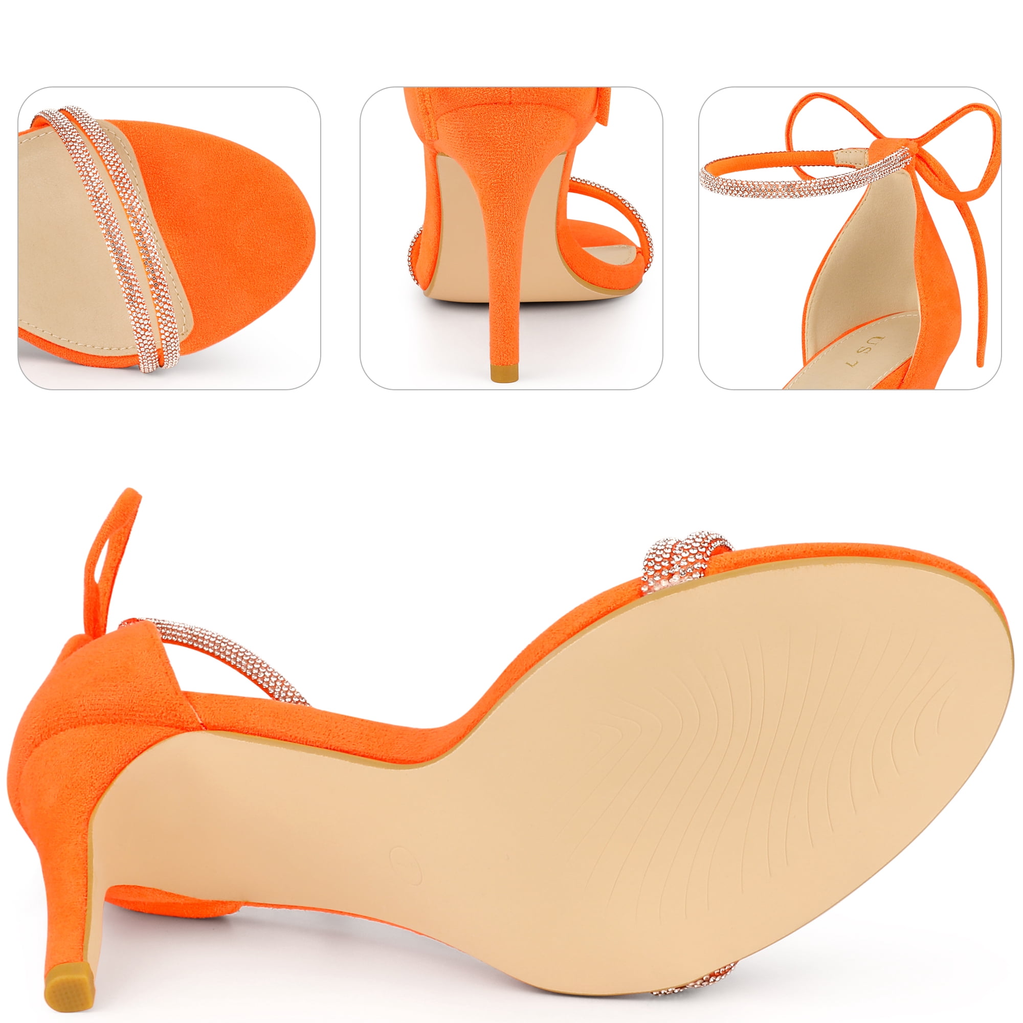 DARING DIVA Women's Ankle-Tie Stiletto Heels Sandals Fluorescent Orange 6